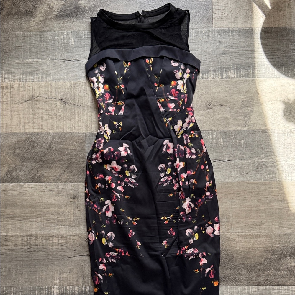 Karen Millen Black Dress with Pink Floral Design - Picture 3 of 9